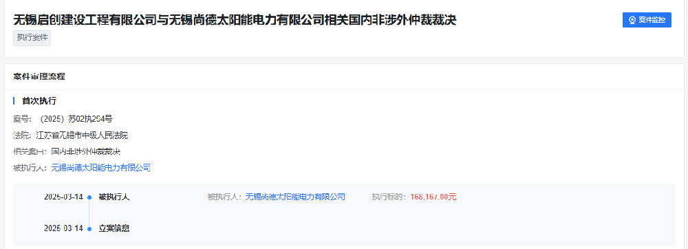 尚德電力再次被執行！
